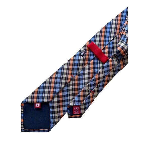 Vintage Chaps Orange Blue Checks 90s Silk Necktie - Picture 3 of 3